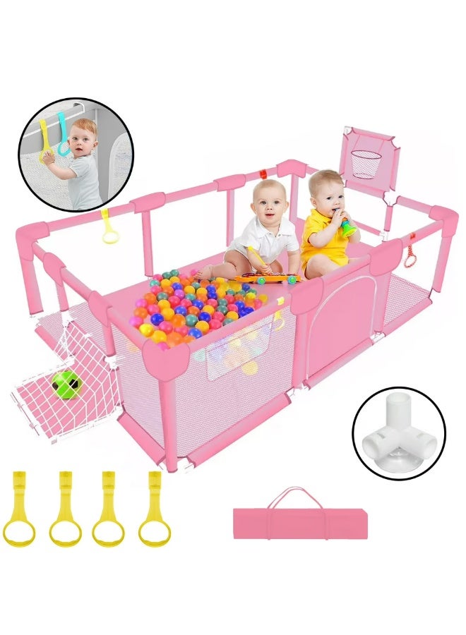 Large Rectangular Baby Playpen with Soccer Goal & Basketball Hoop - 3-in-1 Indoor Safety Activity Centre & Fence (180x120x60cm) - Without balls - Image 1
